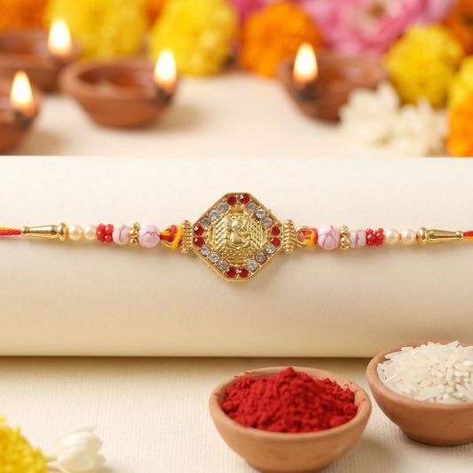 Goddess Lakshmi Rakhi with Red & White Stones