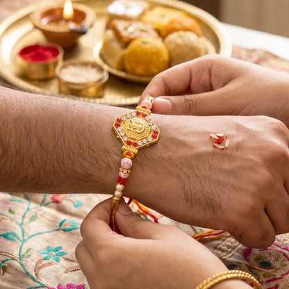 Goddess Lakshmi Rakhi with Red & White Stones