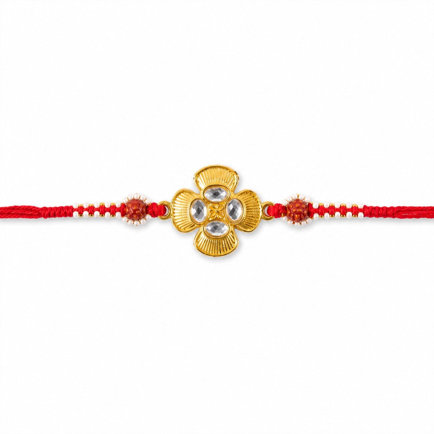 Golden Kundan Flower Rakhi with Rudraksha