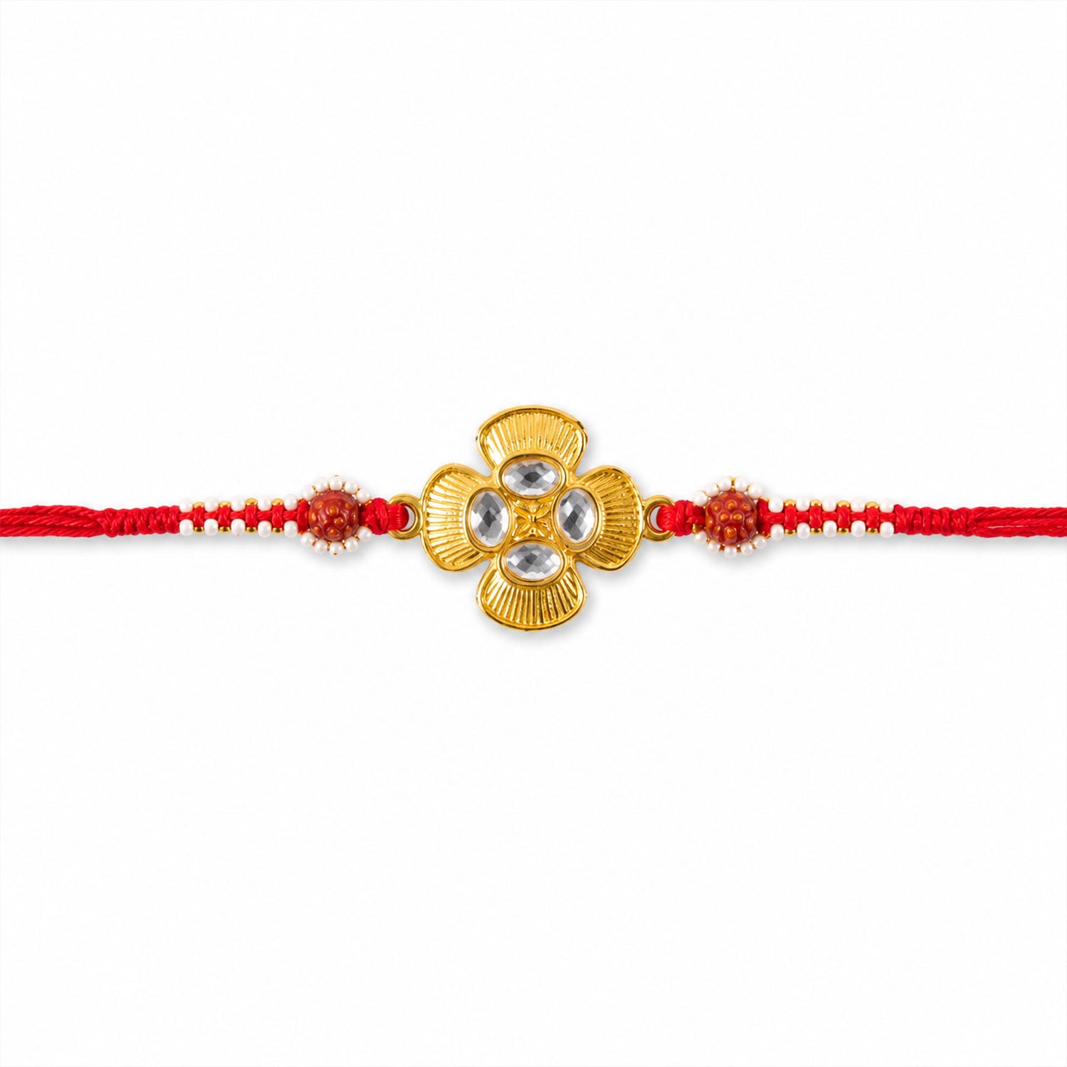 Golden Kundan Flower Rakhi with Rudraksha