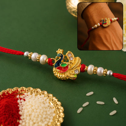 Meenakari Peacock Rakhi with Pearls