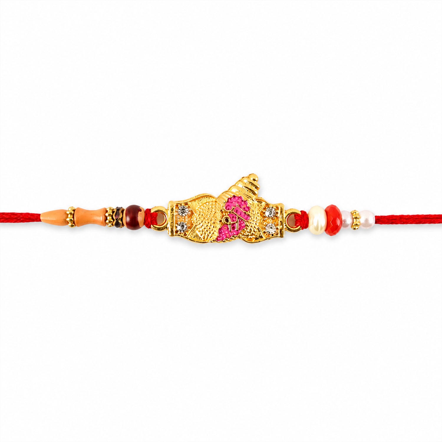 Ornate Gold Meenakari Rakhi with CZ Stones