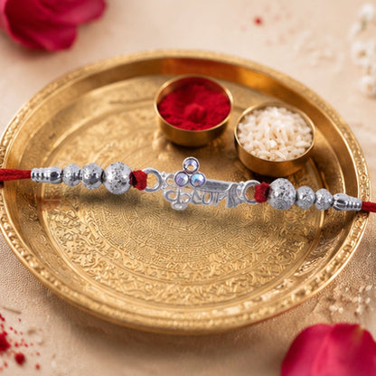 Oxidised krishna Silver Beaded Rakhi with CZ