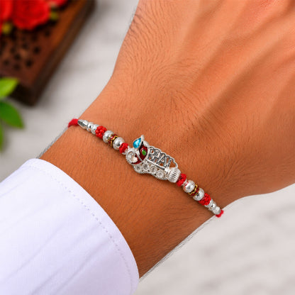 Oxidised Silver 'BHAI' Rakhi with Meenakari