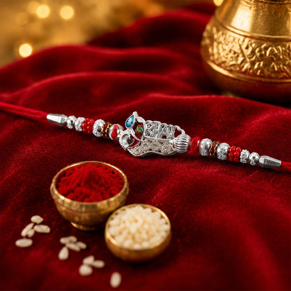 Oxidised Silver 'BHAI' Rakhi with Meenakari