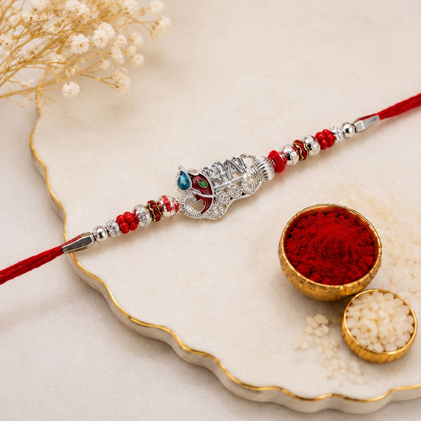 Oxidised Silver 'BHAI' Rakhi with Meenakari