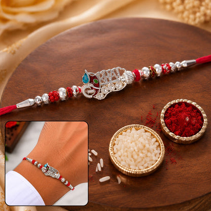 Oxidised Silver 'BHAI' Rakhi with Meenakari