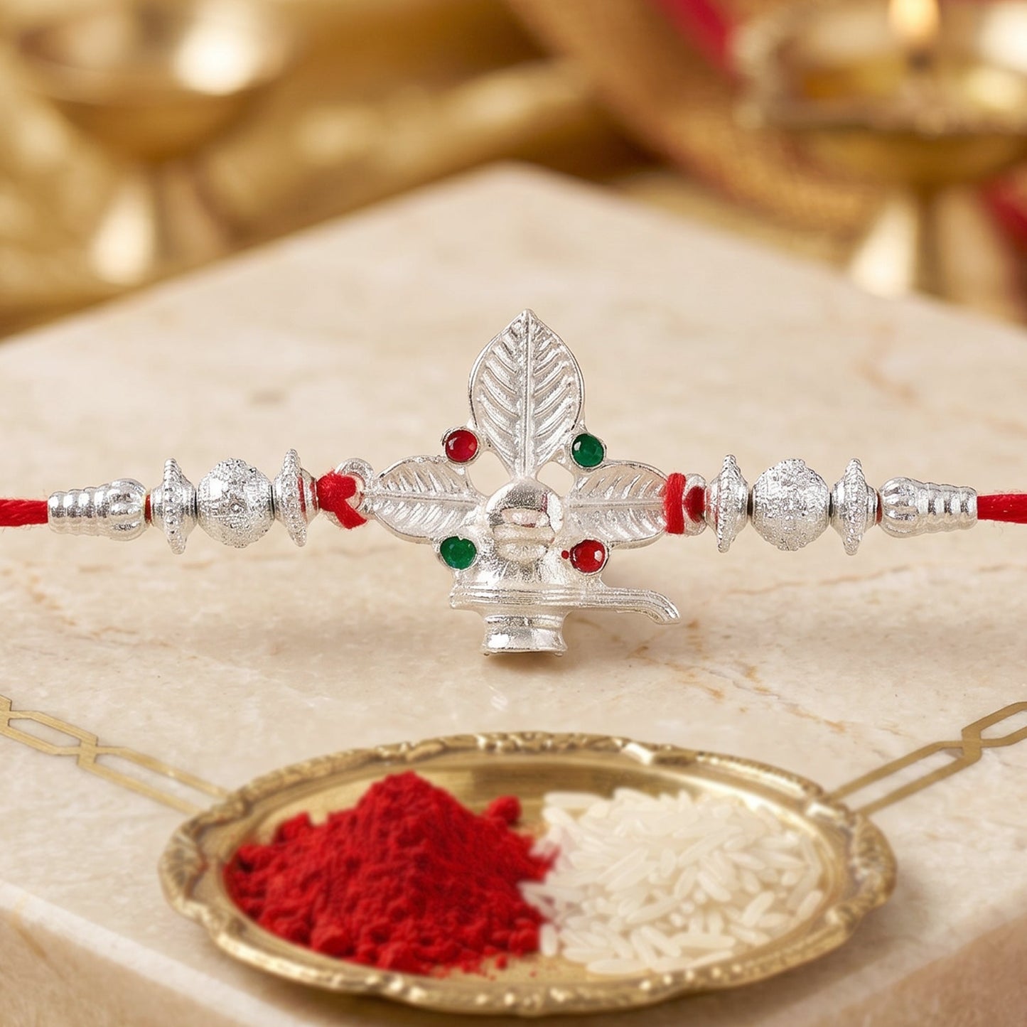 Silver Shiv (Mahadev) Rakhi with Bilva Leaf