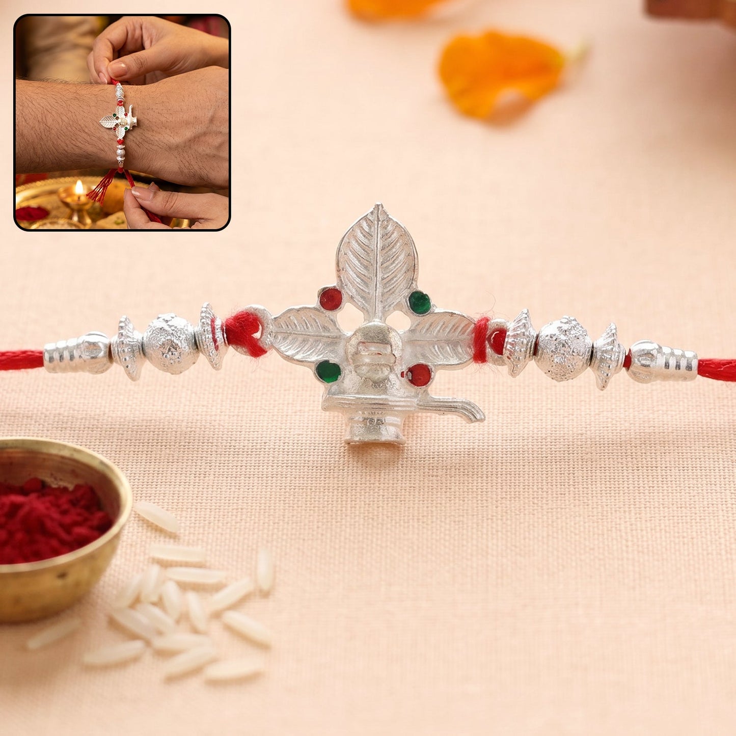 Silver Shiv (Mahadev) Rakhi with Bilva Leaf