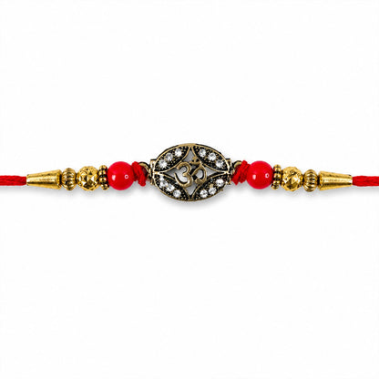 Antique Golden 'Om' Oval Rakhi