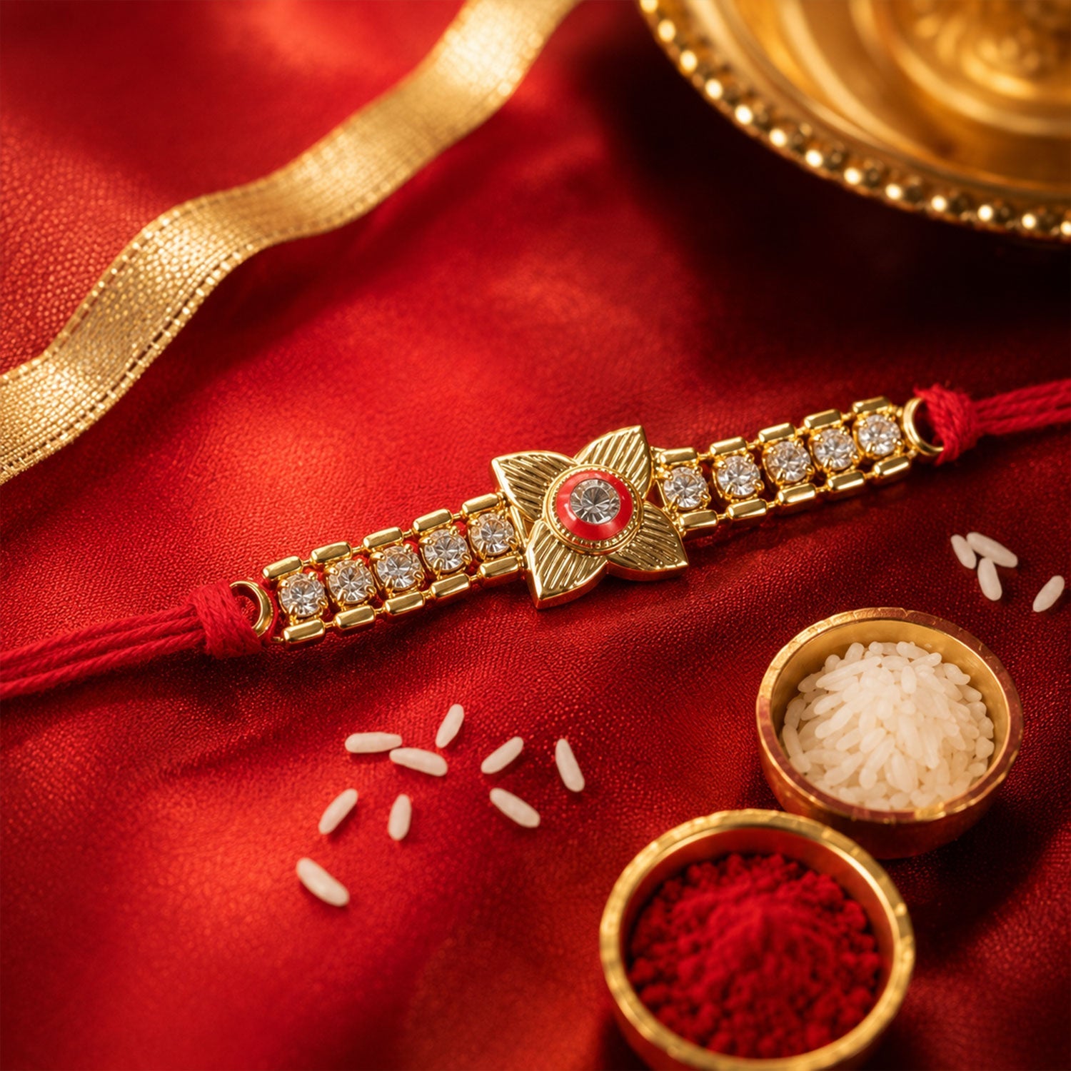 Elegant Gold-Plated Kundan & American Diamond Studded Rakhi for Brother - Raksha Bandhan Special