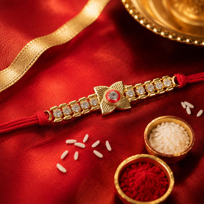 Elegant Gold-Plated Kundan & American Diamond Studded Rakhi for Brother - Raksha Bandhan Special
