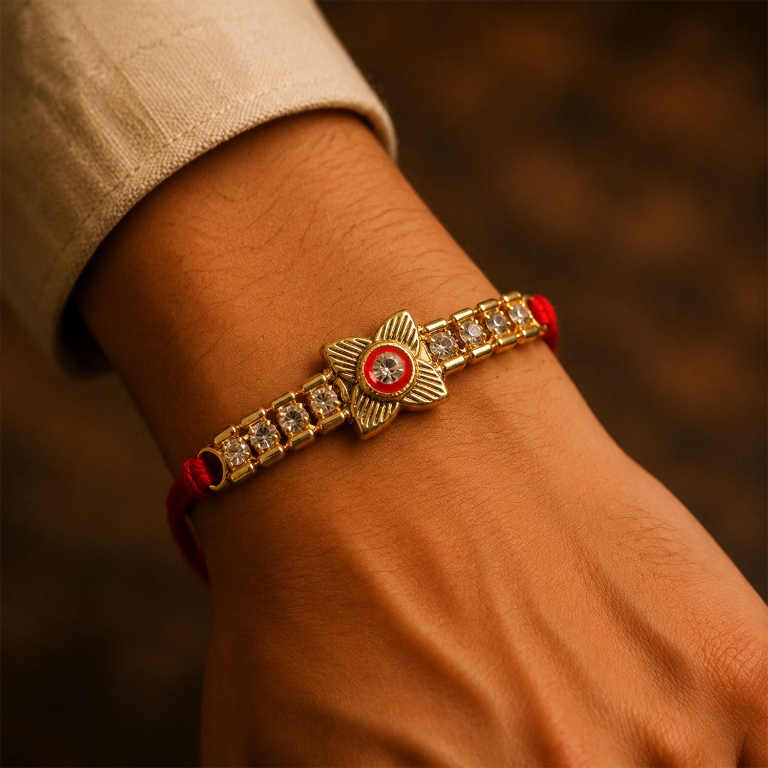 Elegant Gold-Plated Kundan & American Diamond Studded Rakhi for Brother - Raksha Bandhan Special