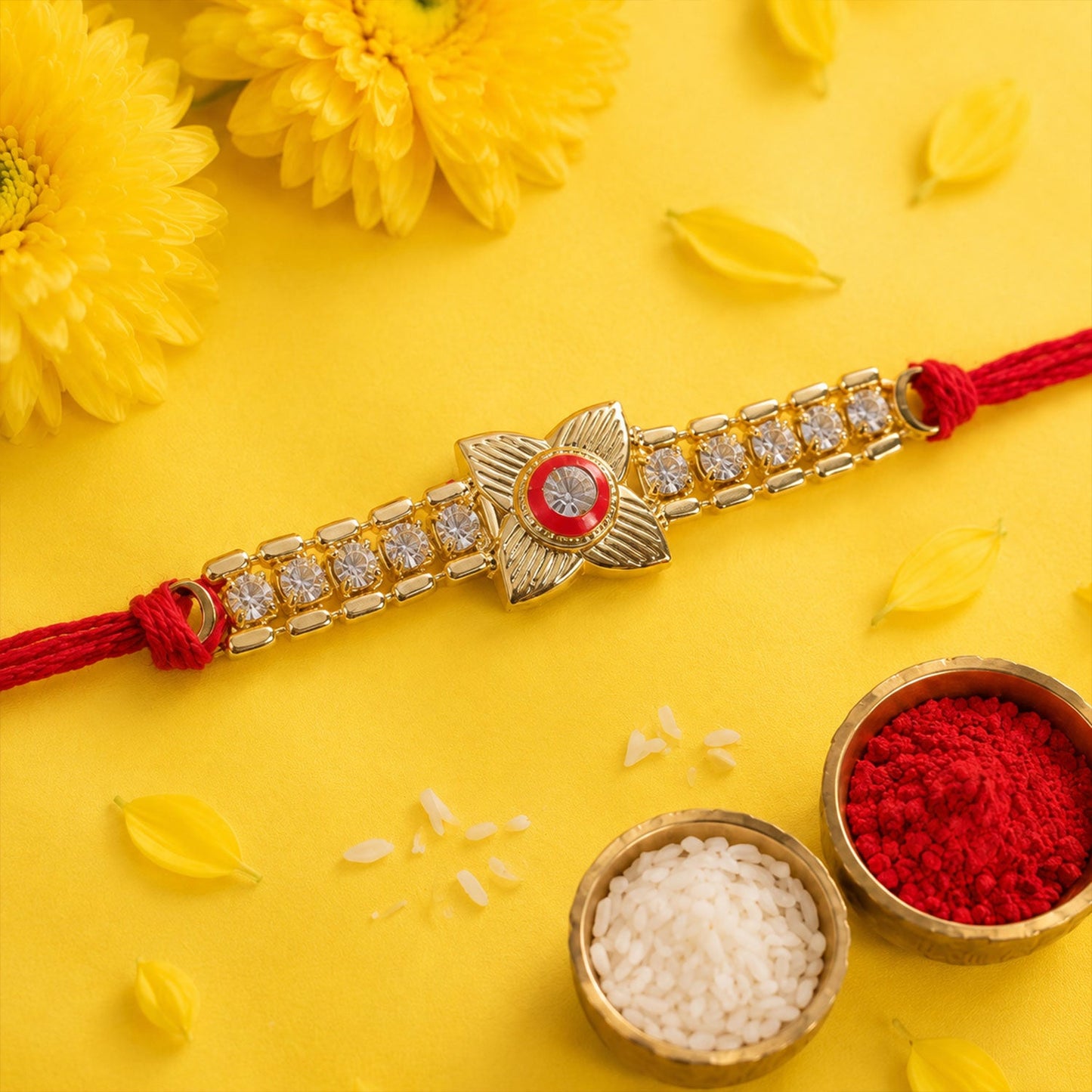 Elegant Gold-Plated Kundan & American Diamond Studded Rakhi for Brother - Raksha Bandhan Special