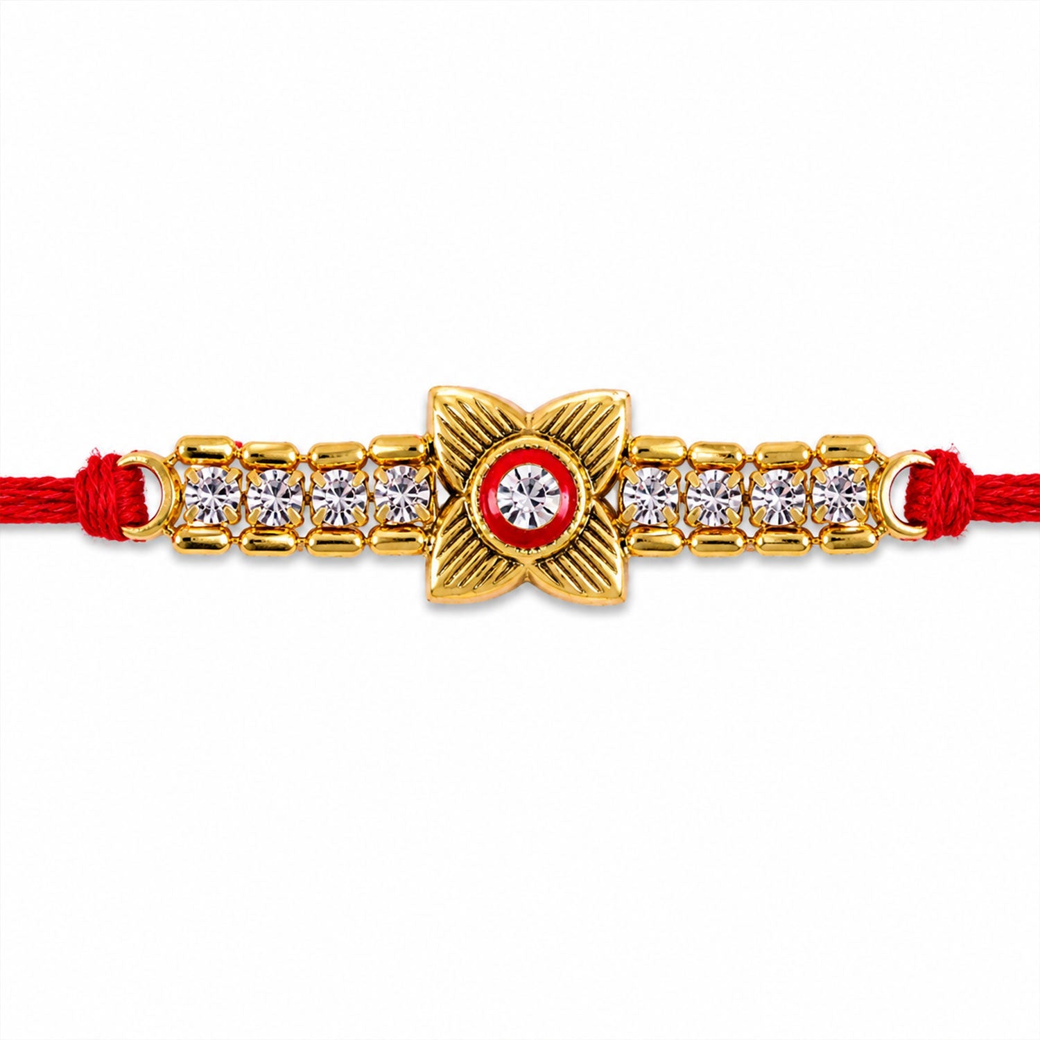 Elegant Gold-Plated Kundan & American Diamond Studded Rakhi for Brother - Raksha Bandhan Special
