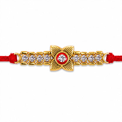 Elegant Gold-Plated Kundan & American Diamond Studded Rakhi for Brother - Raksha Bandhan Special