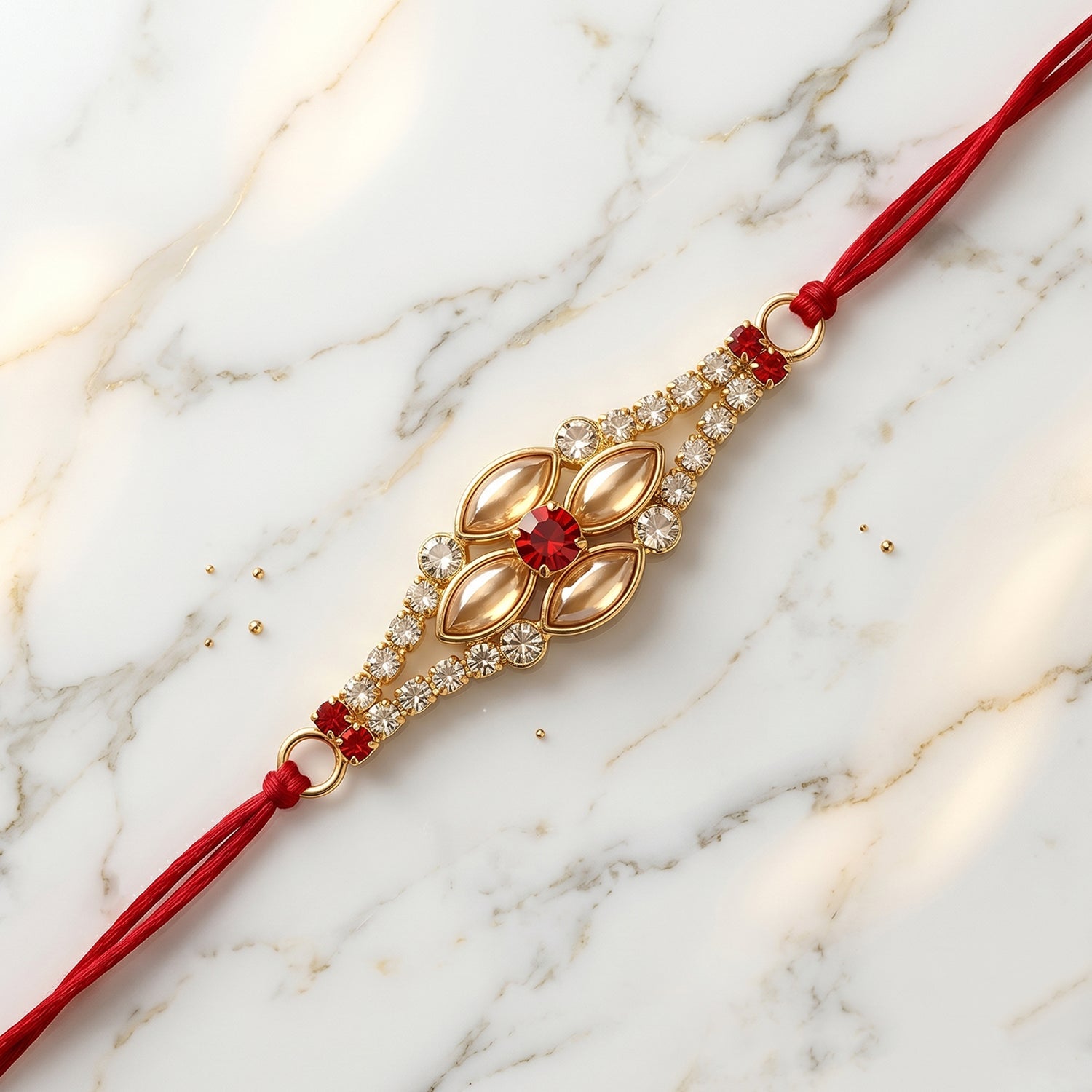 Stylish Stone Floral Rakhi with Pink Pearl Beads for Bhaiya - Rakshabandhan Gift