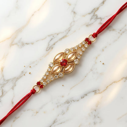 Stylish Stone Floral Rakhi with Pink Pearl Beads for Bhaiya - Rakshabandhan Gift