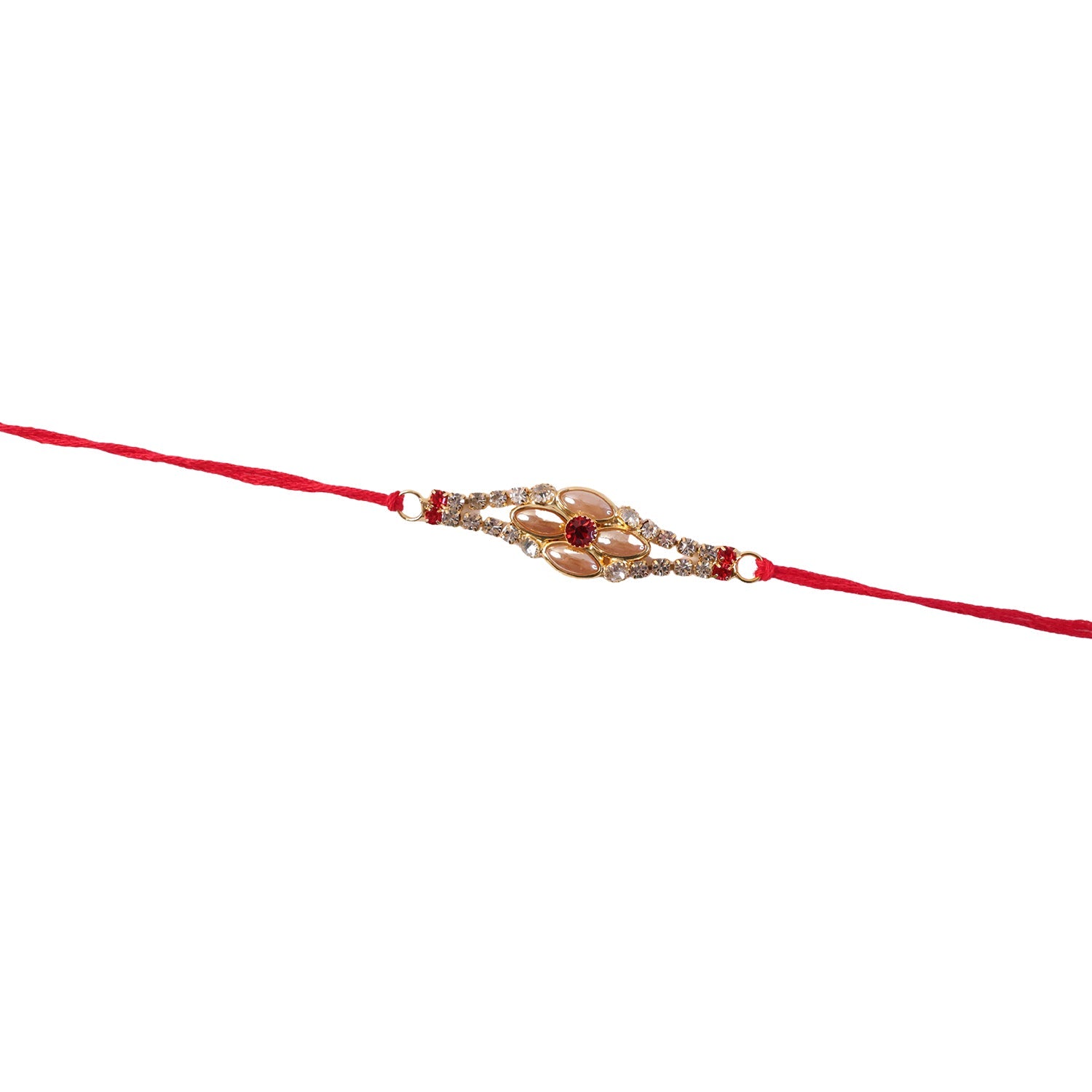 Stylish Stone Floral Rakhi with Pink Pearl Beads for Bhaiya - Rakshabandhan Gift