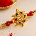 Rakhi for Brother – Elegant Golden Tortoise Om Design with Rudraksha