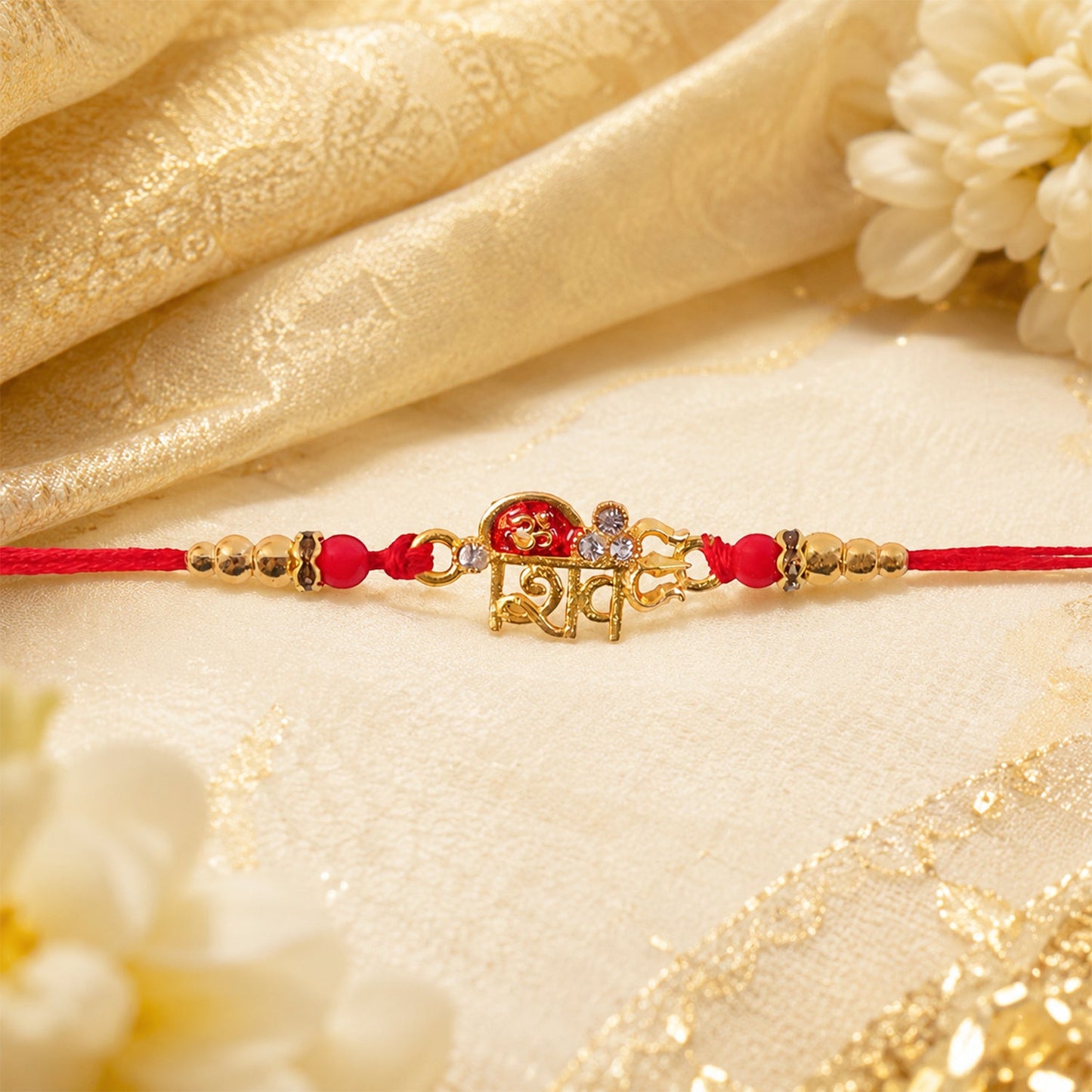 Golden Shiv Text Design Rakhi for Brother - Rakshabandhan Gift