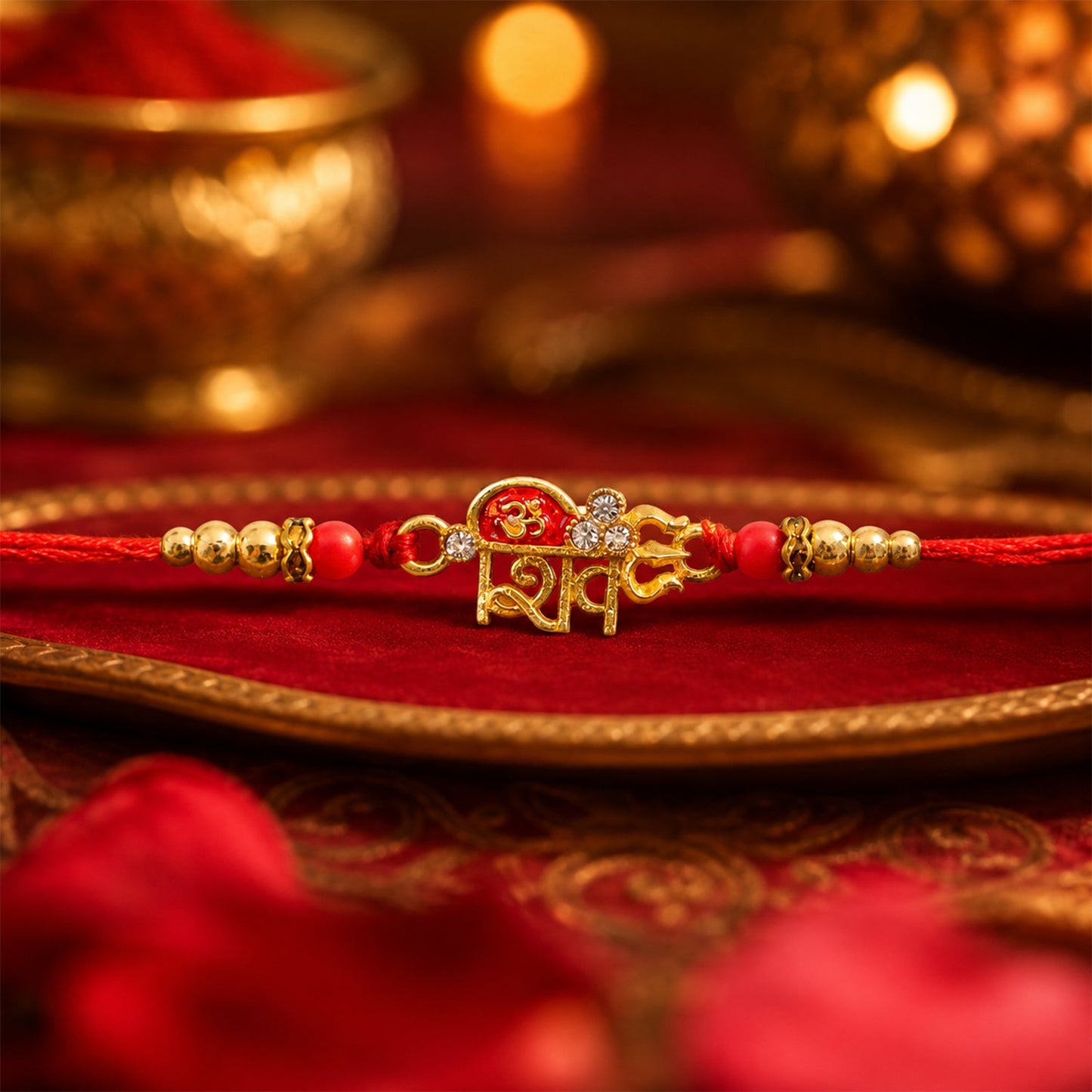 Golden Shiv Text Design Rakhi for Brother - Rakshabandhan Gift