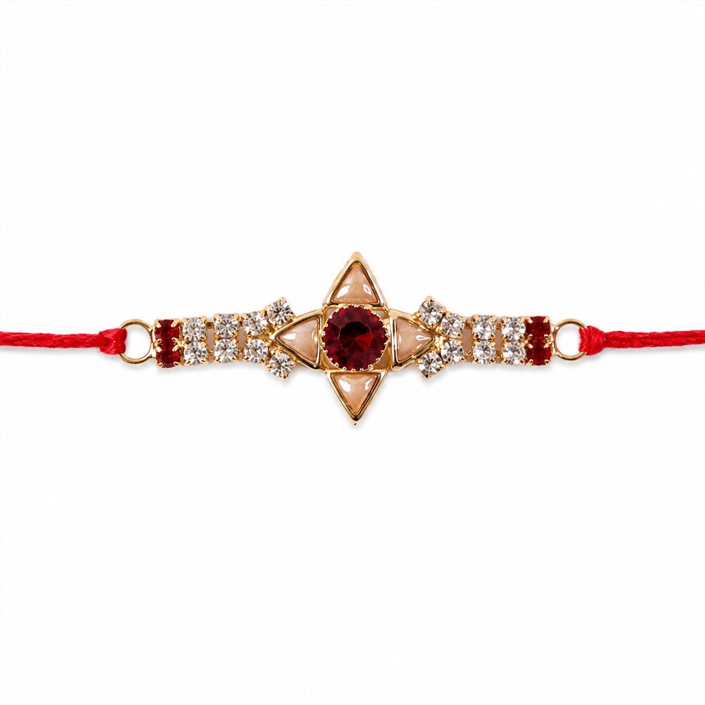 Sparkling Gold Star Rakhi with White & Red Stones for Brother - Raksha Bandhan Special