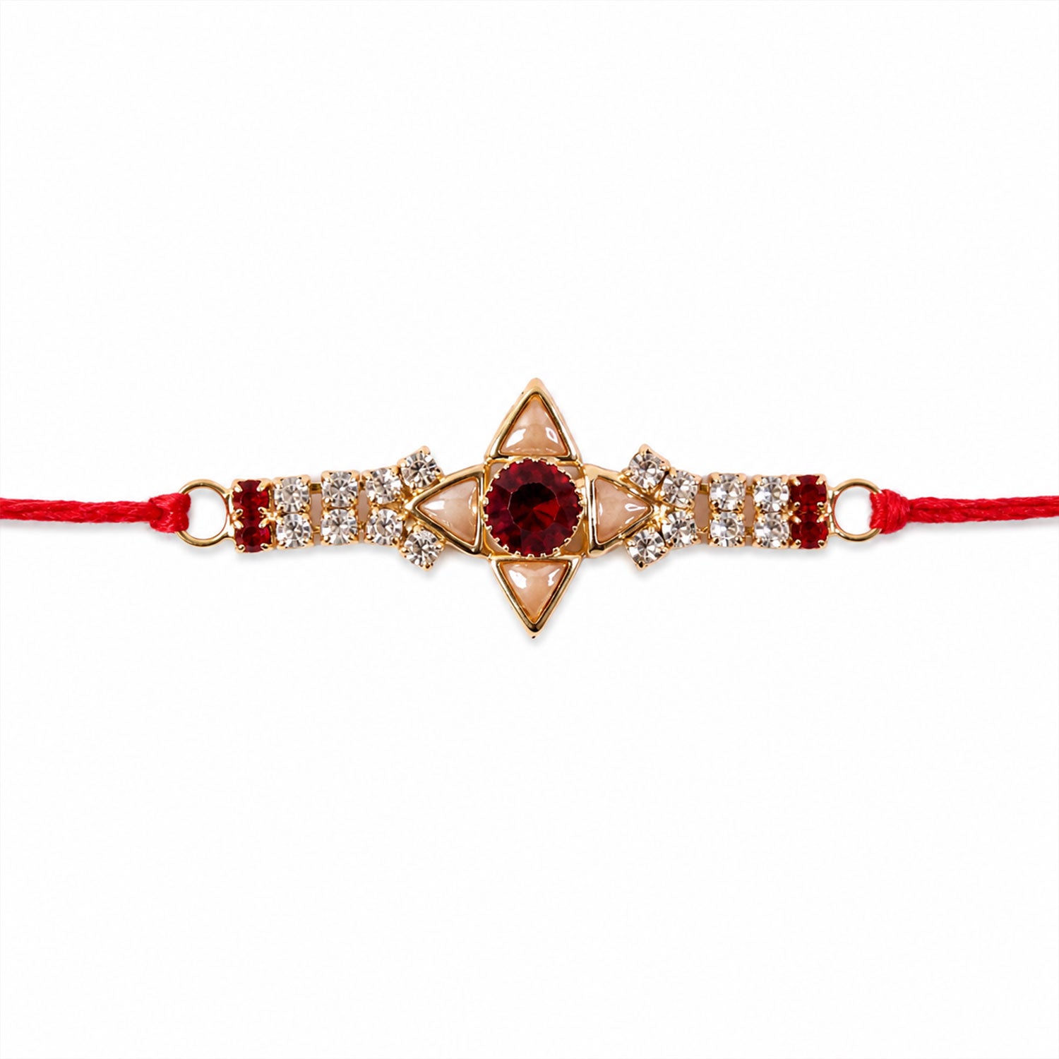 Sparkling Gold Star Rakhi with White & Red Stones for Brother - Raksha Bandhan Special