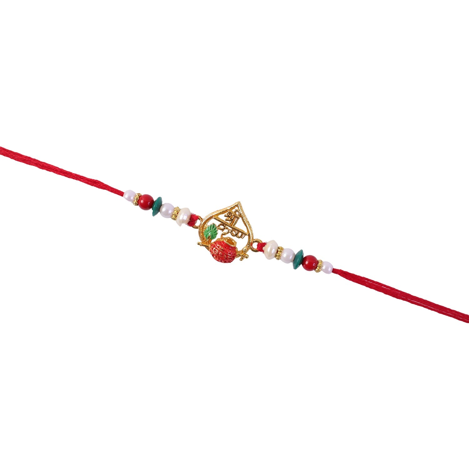 Golden Shree Krishna Rakhi with Pearls & Beads for Beloved Brother