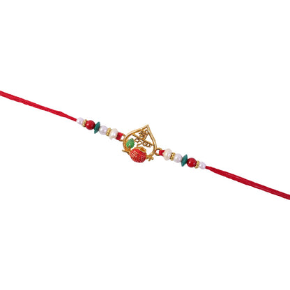 Golden Shree Krishna Rakhi with Pearls & Beads for Beloved Brother