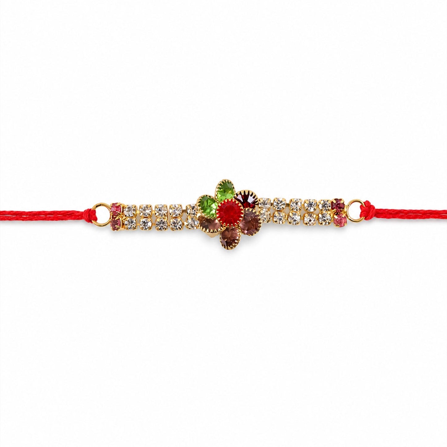 Designer AD Stone Bracelet Rakhi with Colourful Floral Motif for Brother