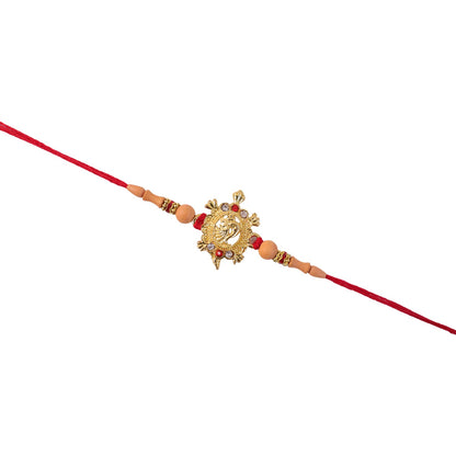 Traditional Golden Om Rakhi with Beads for Brother - Rakshabandhan Gift