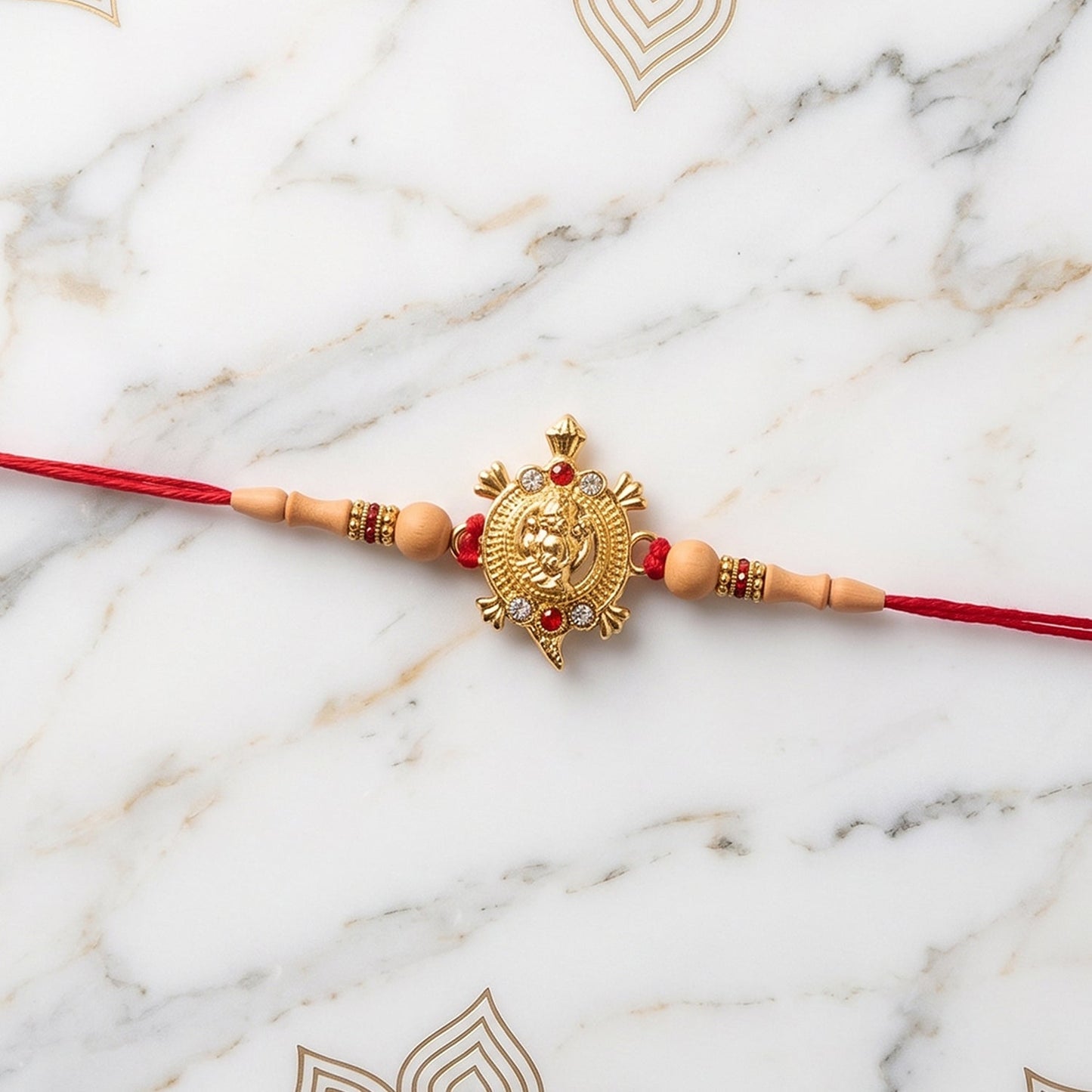 Traditional Golden Om Rakhi with Beads for Brother - Rakshabandhan Gift