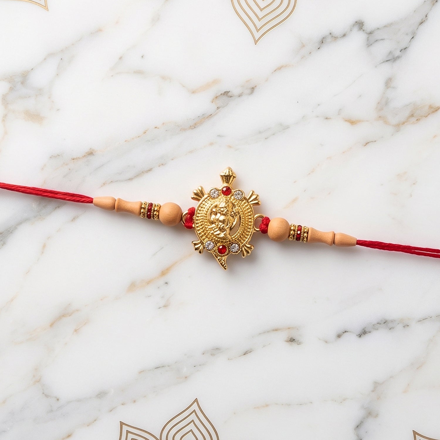 Traditional Golden Om Rakhi with Beads for Brother - Rakshabandhan Gift