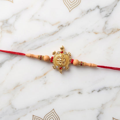 Traditional Golden Om Rakhi with Beads for Brother - Rakshabandhan Gift