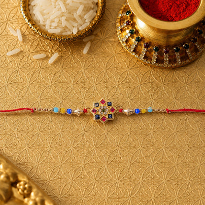 Colourful Multi-Bead AD Stone Rakhi with Motif for Brother
