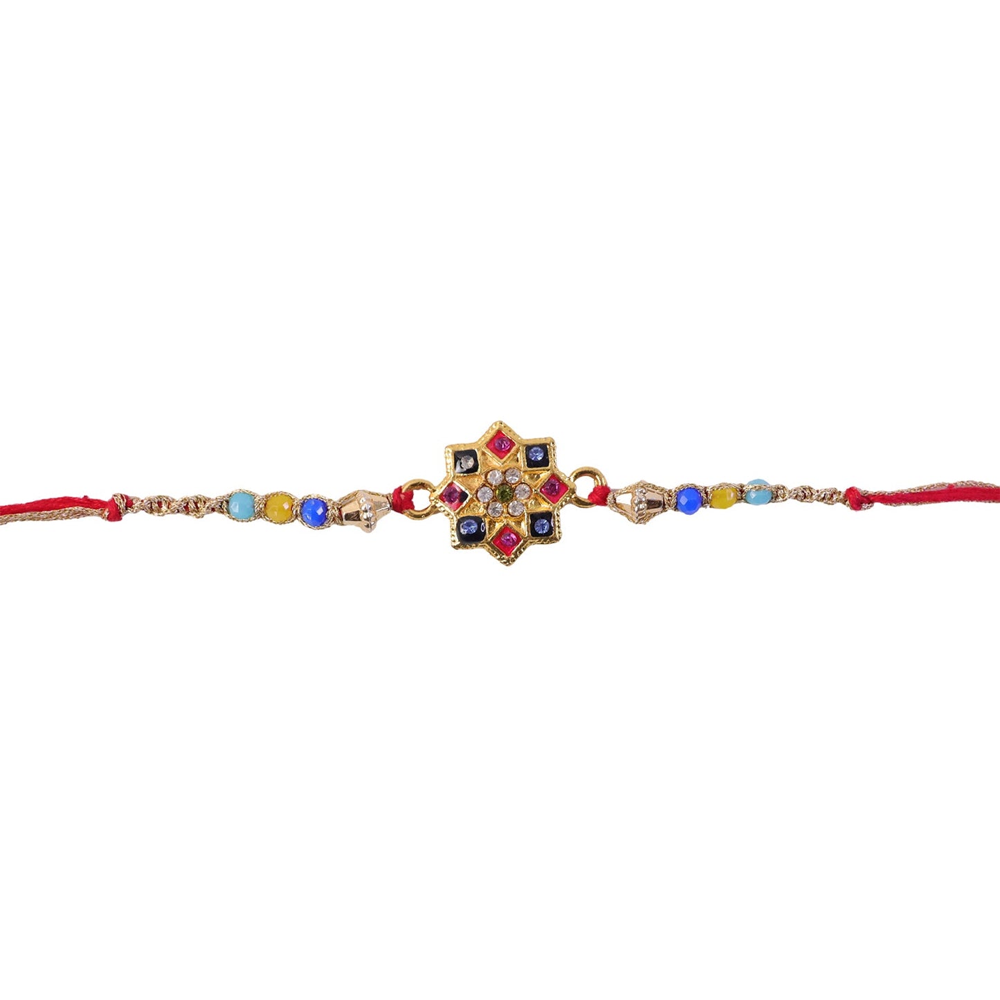 Colourful Multi-Bead AD Stone Rakhi with Motif for Brother