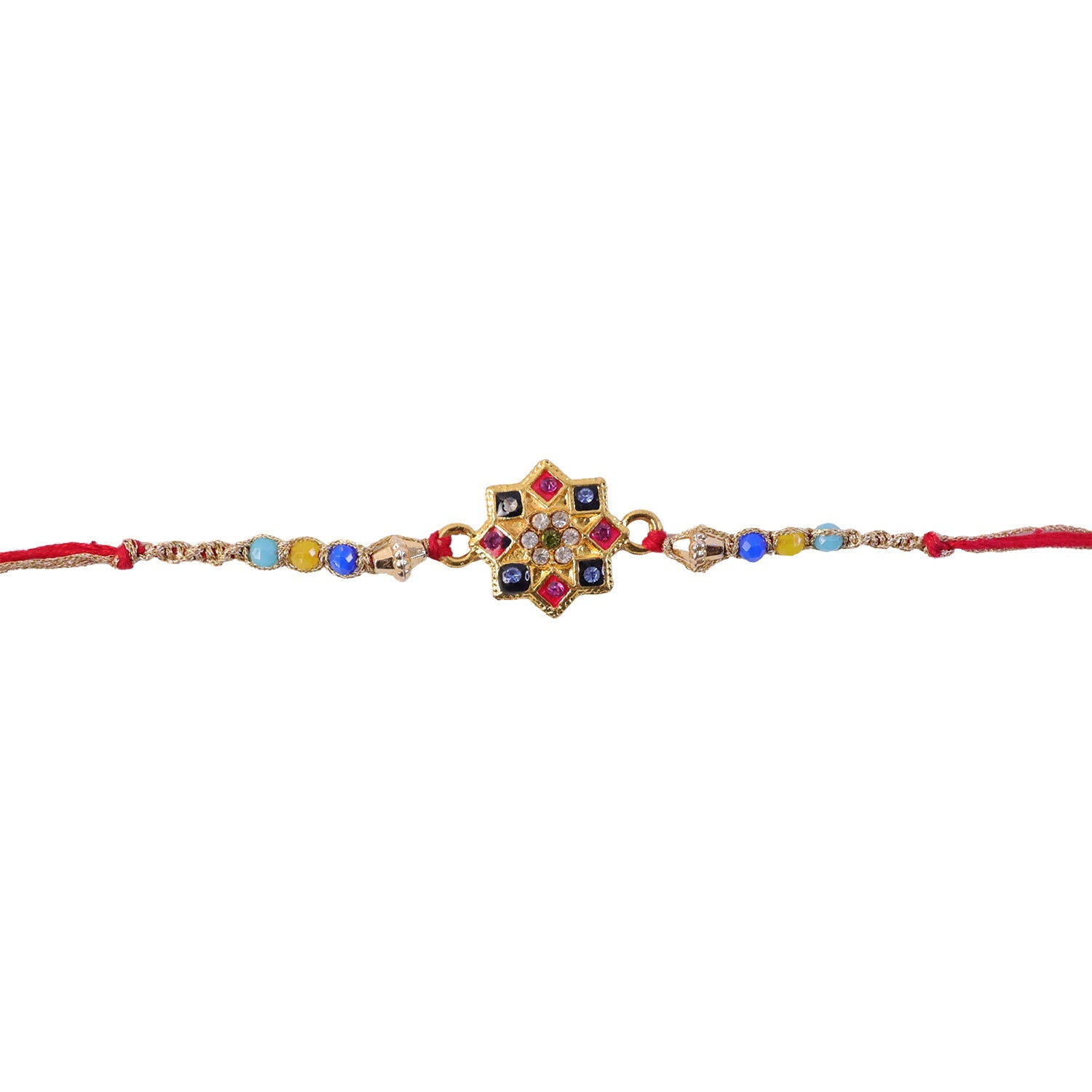 Colourful Multi-Bead AD Stone Rakhi with Motif for Brother