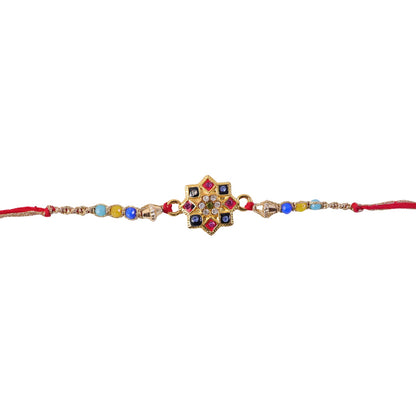 Colourful Multi-Bead AD Stone Rakhi with Motif for Brother