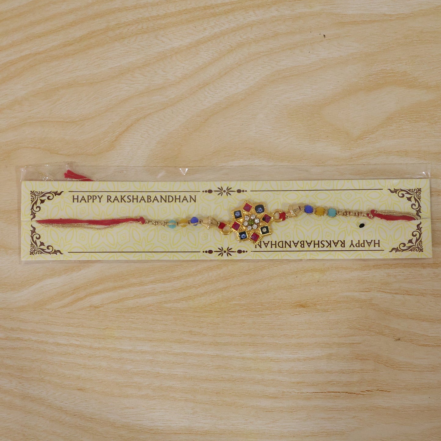 Colourful Multi-Bead AD Stone Rakhi with Motif for Brother