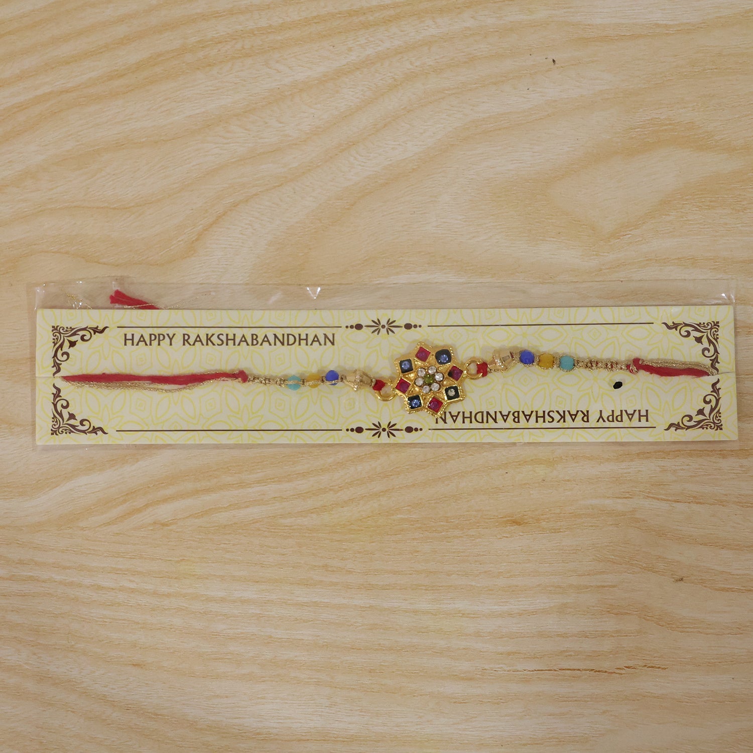 Colourful Multi-Bead AD Stone Rakhi with Motif for Brother
