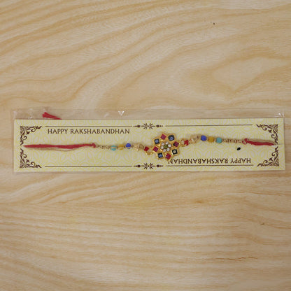 Colourful Multi-Bead AD Stone Rakhi with Motif for Brother