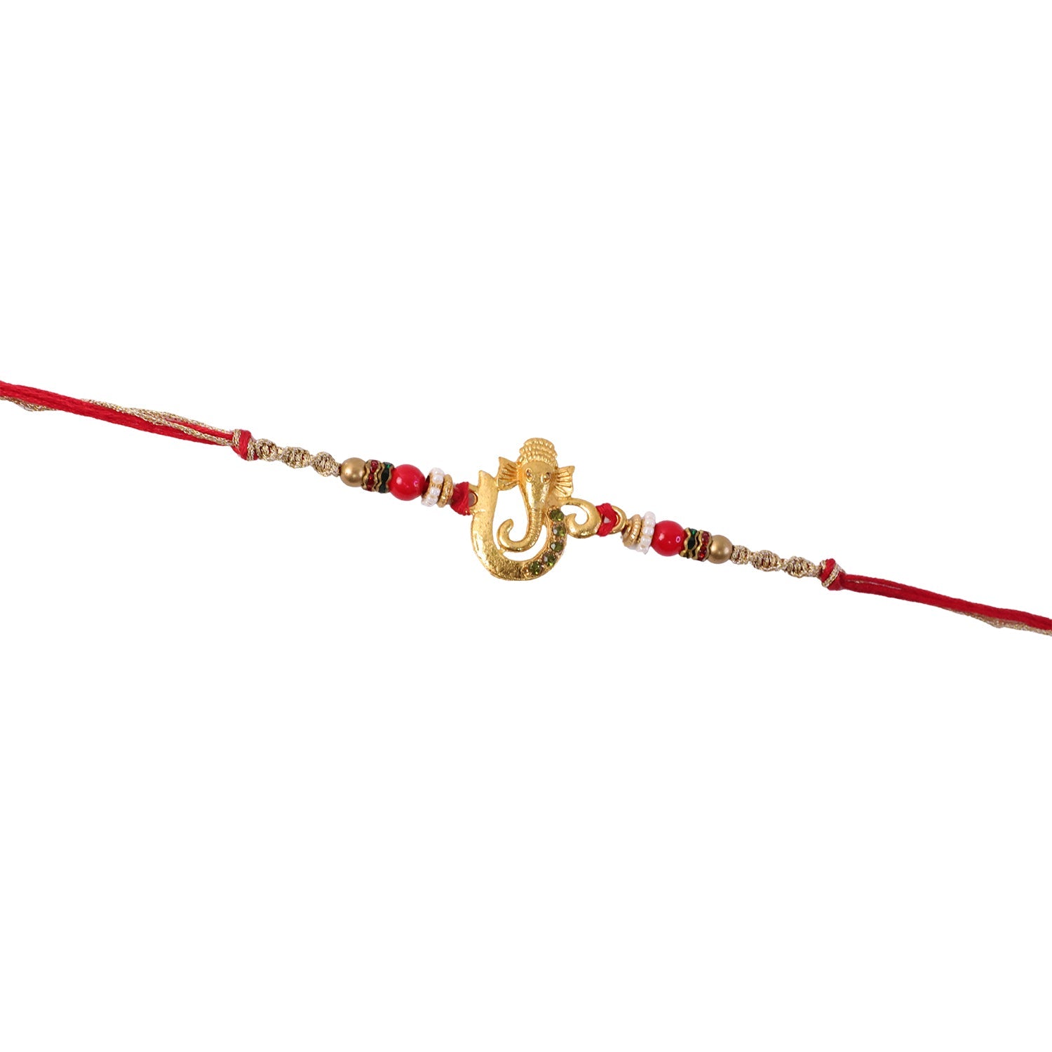 Golden Ganesha Rakhi with Beads for Brother - Raksha Bandhan Special