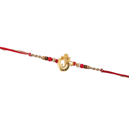 Golden Ganesha Rakhi with Beads for Brother - Raksha Bandhan Special