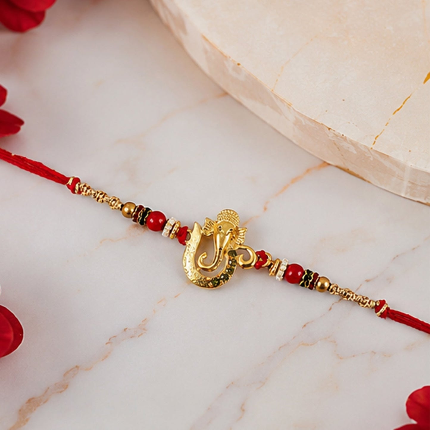 Golden Ganesha Rakhi with Beads for Brother - Raksha Bandhan Special
