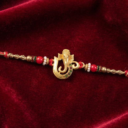 Golden Ganesha Rakhi with Beads for Brother - Raksha Bandhan Special