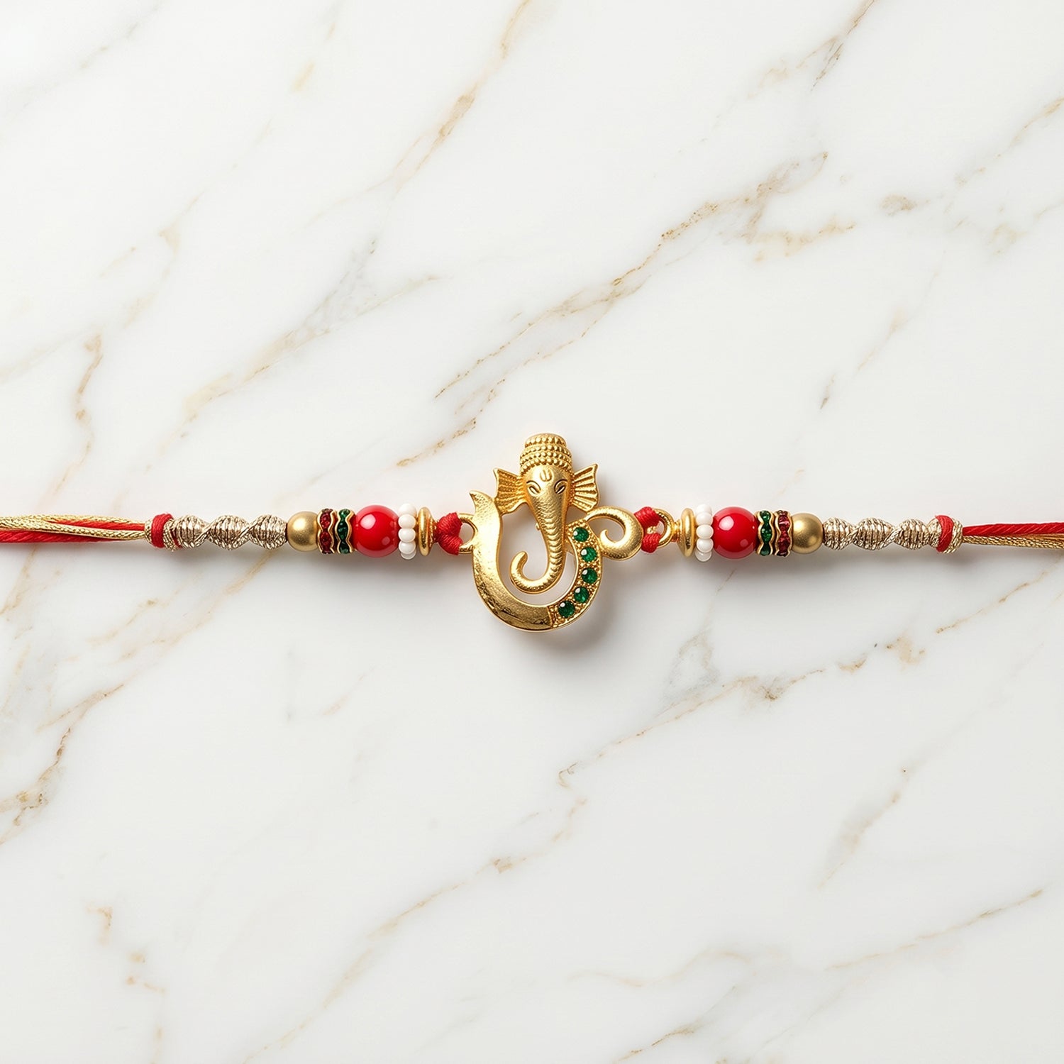 Golden Ganesha Rakhi with Beads for Brother - Raksha Bandhan Special