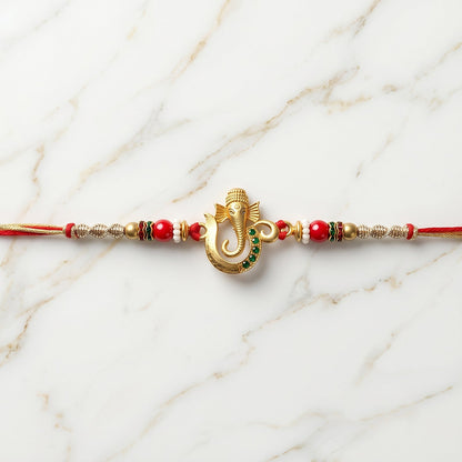 Golden Ganesha Rakhi with Beads for Brother - Raksha Bandhan Special