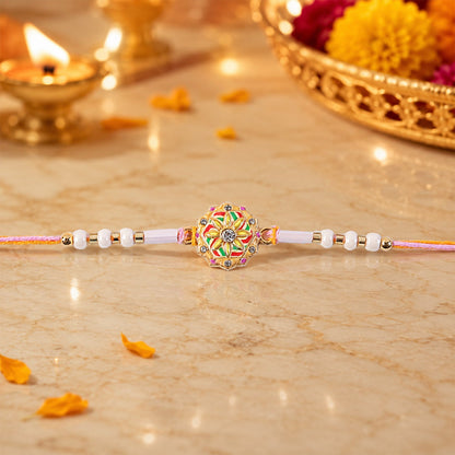 Colourful Meenakari Bead Rakhi with Pearls for Brother - Rakshabandhan Gift