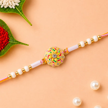 Colourful Meenakari Bead Rakhi with Pearls for Brother - Rakshabandhan Gift